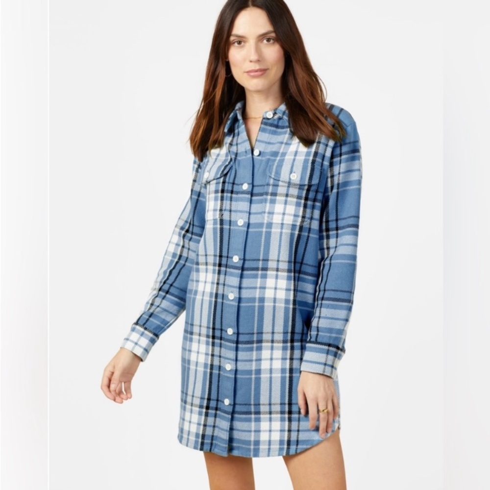 NWT Outerknown Blanket Dress Shirt Women's Blue Plaid Long Sleeve Button Up $168